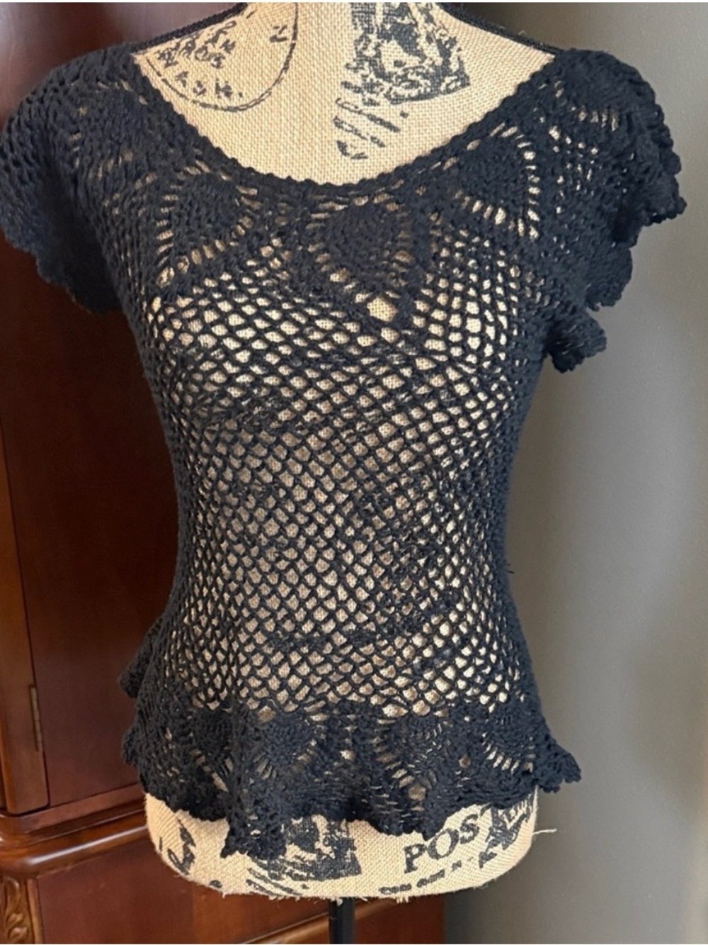 No Boundaries Black Crochet Mesh Short-Sleeve Top